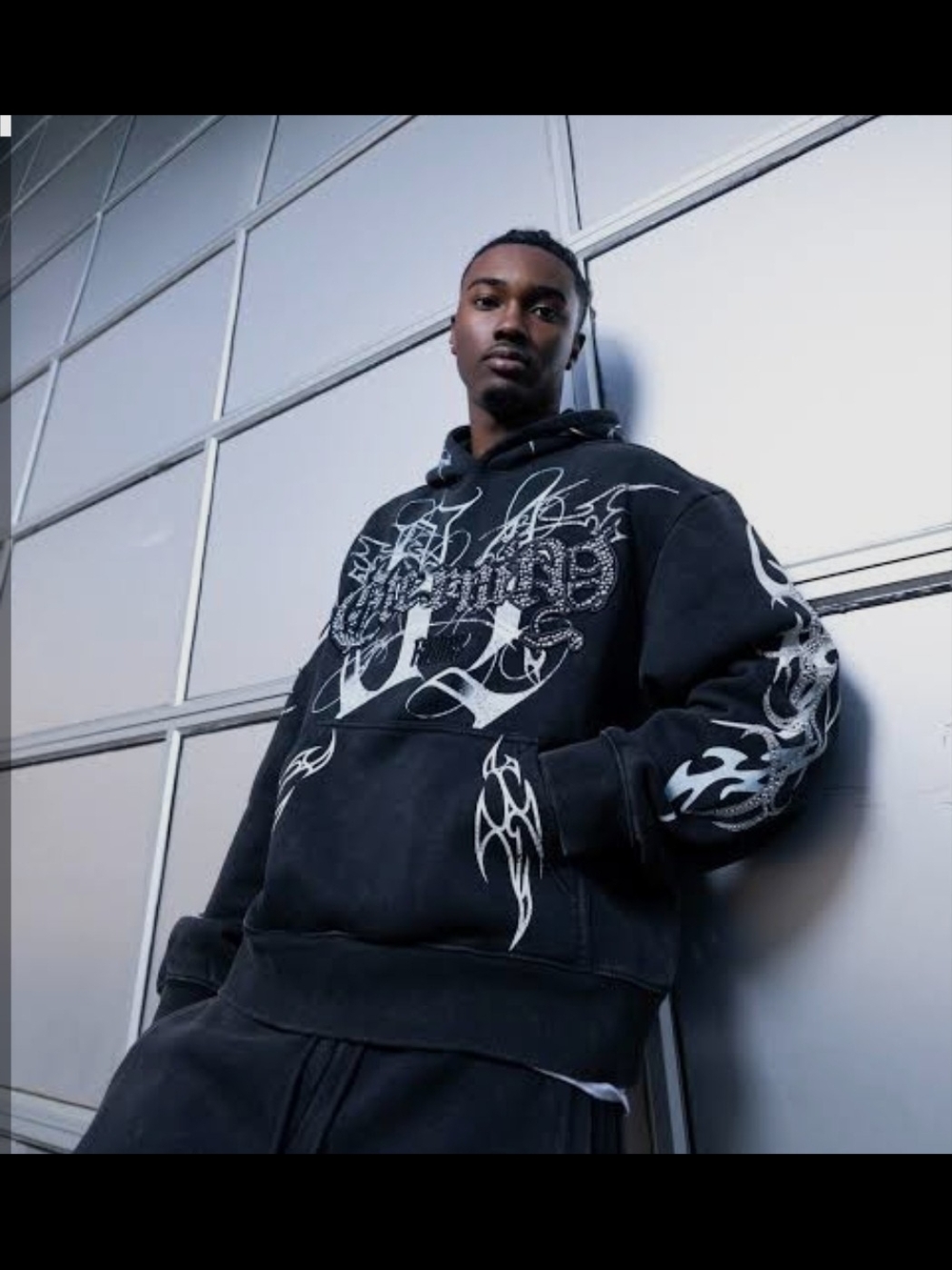 Smoke Rise Men's Eternity Fleece Hoodie Black Rhinestone Graphic Y2K Streetwear